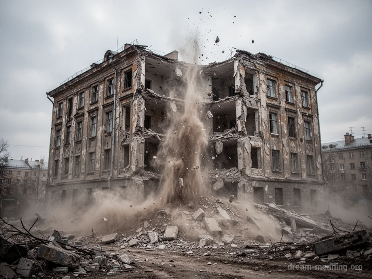 An old building with sections breaking apart and falling.
