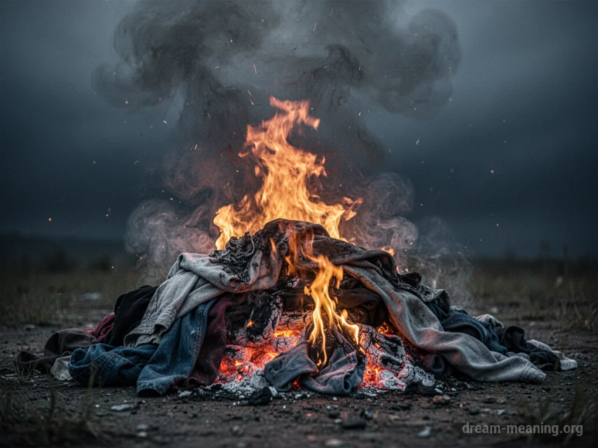 A pile of clothing engulfed in flames.