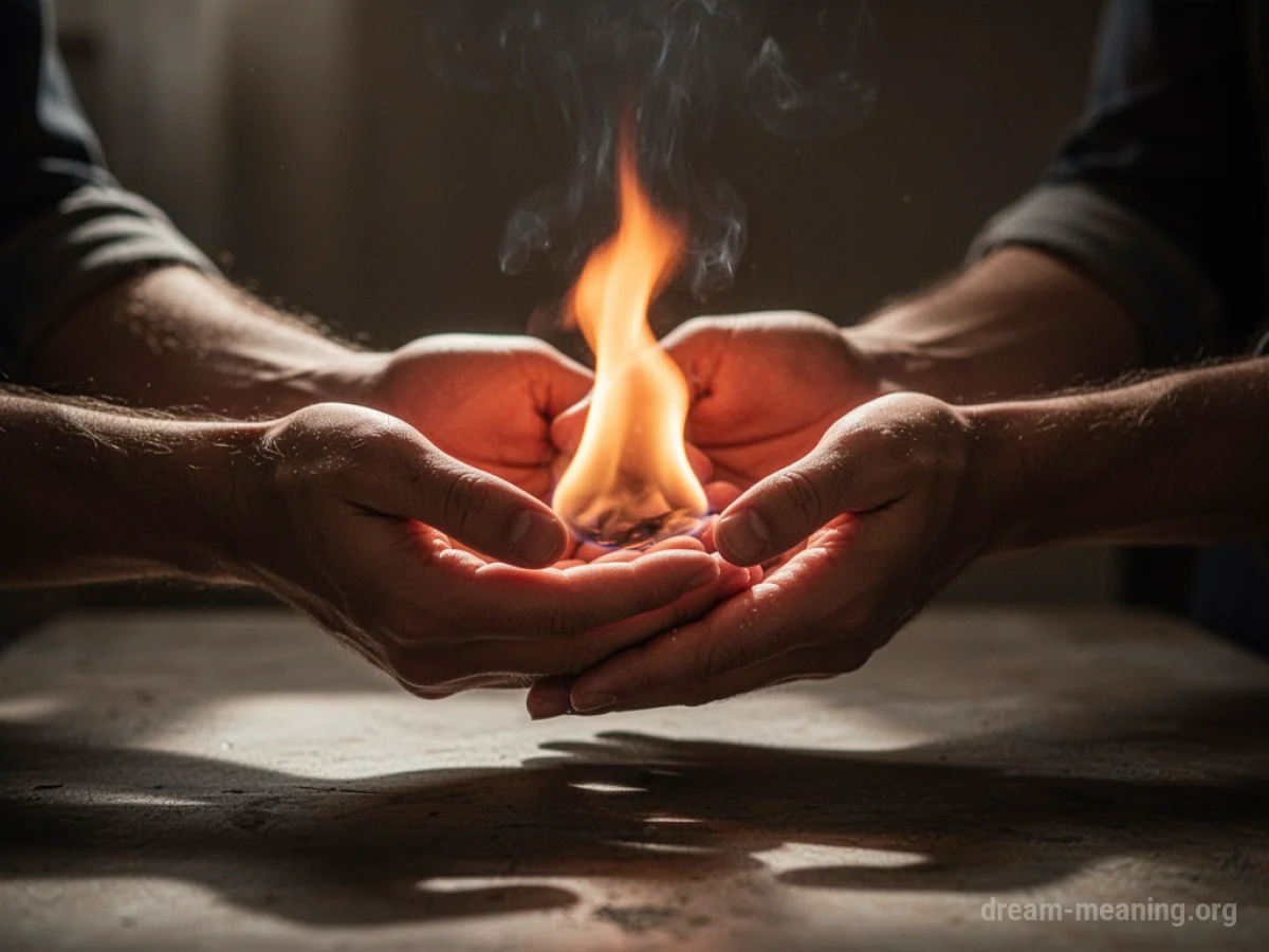 Two hands hovering above a gentle flame.