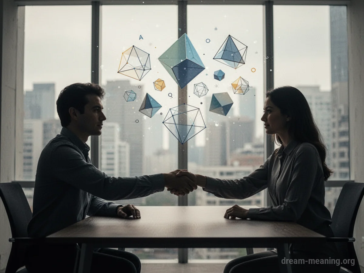 Two silhouetted figures shaking hands across a table.