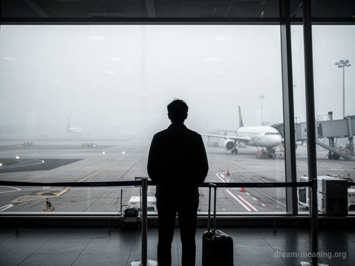 Silhouette of a person at an airport departure gate.