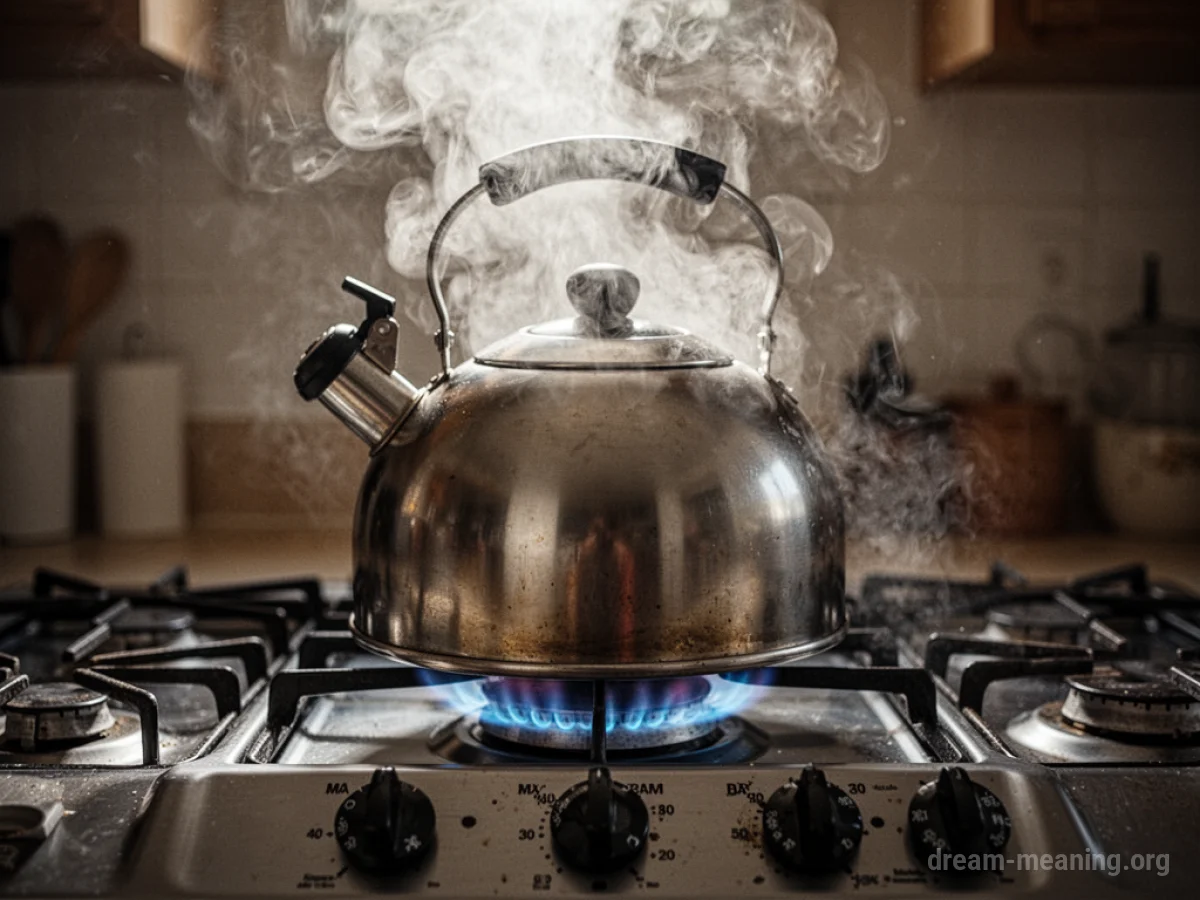 A steaming kettle on a stove.
