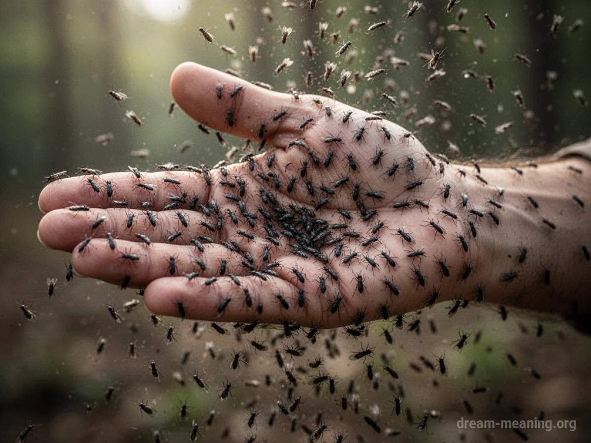 A hand attempting to stop a flood of small bugs.