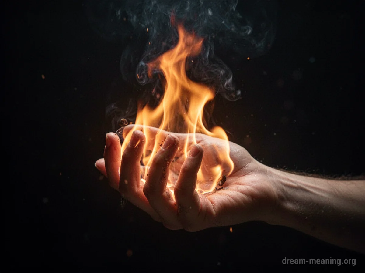 A hand surrounded by soft, glowing flames.