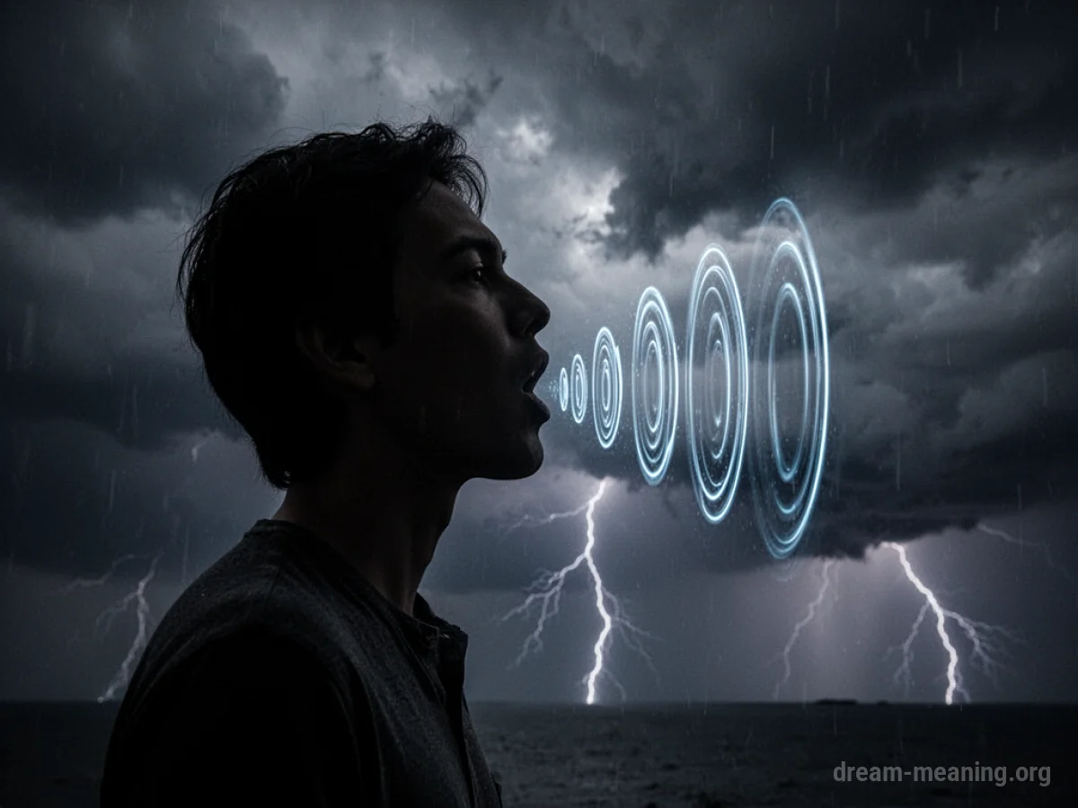 Silhouette of a person with visible sound waves coming from their mouth.