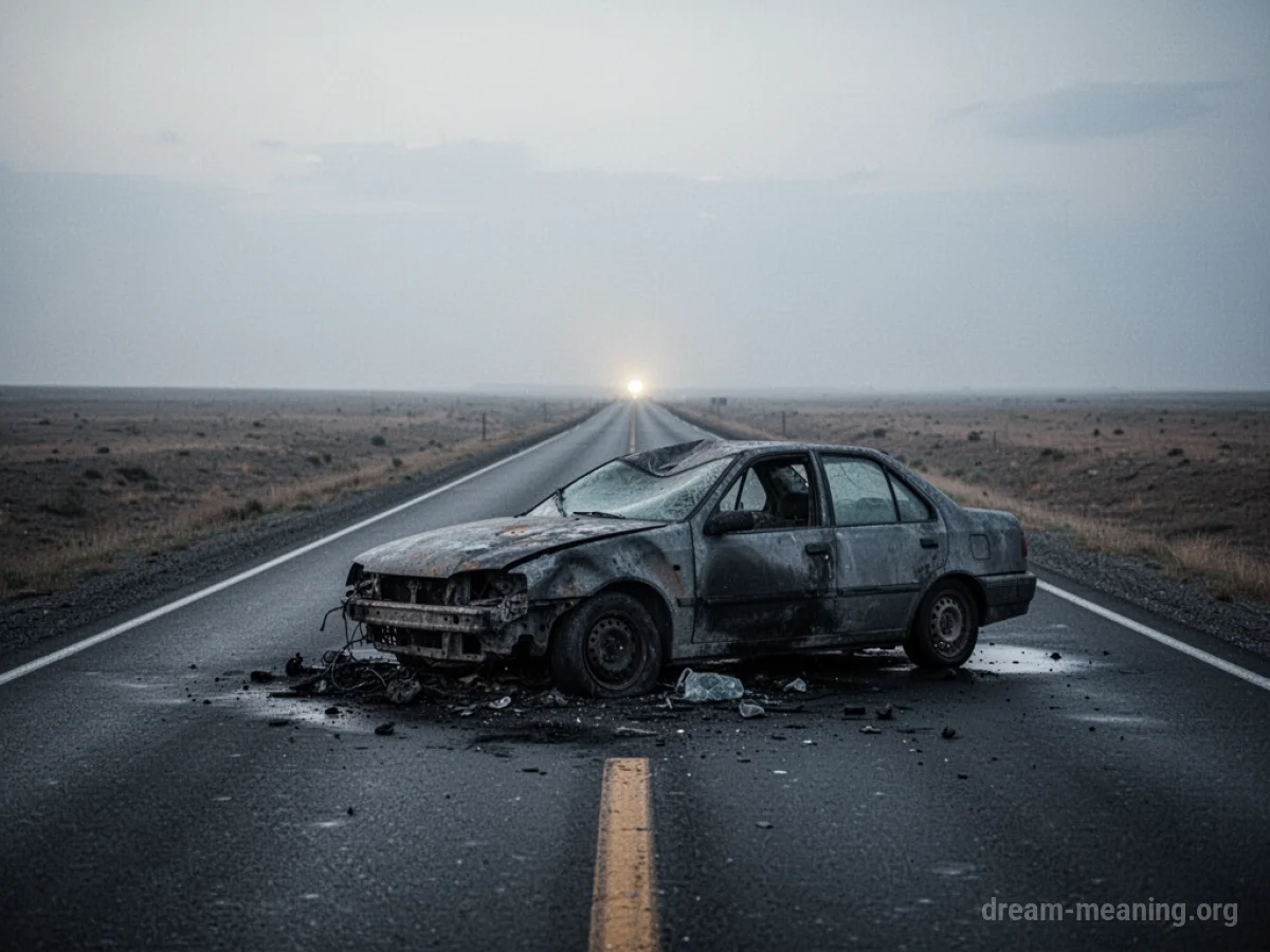 A car stopped on an empty road with a distant light.