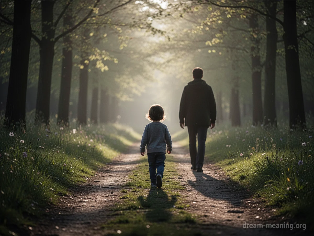 Silhouette of a child following a person from behind.