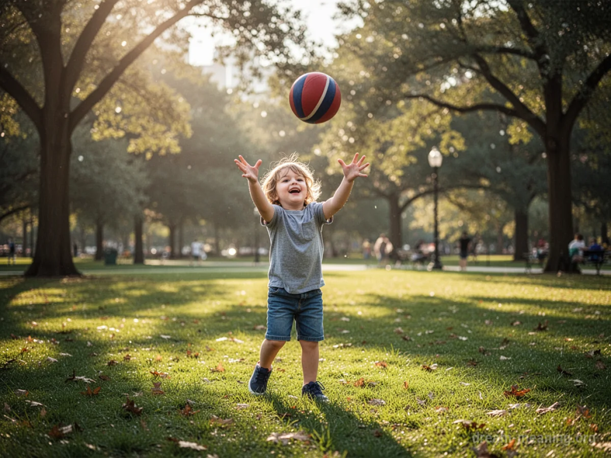 A young child in a park throwing a ball.