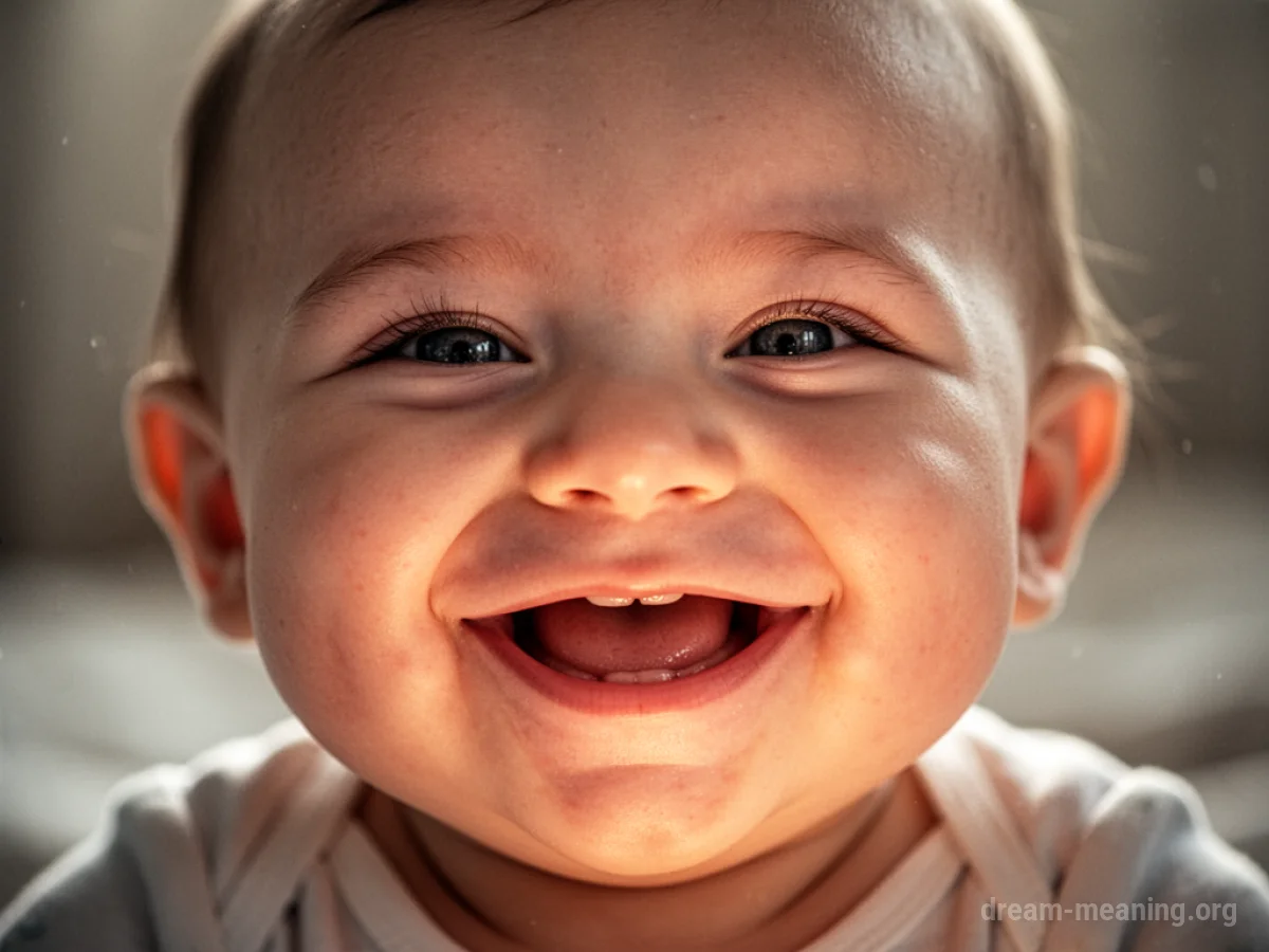 A close-up of a baby's very bright smile.