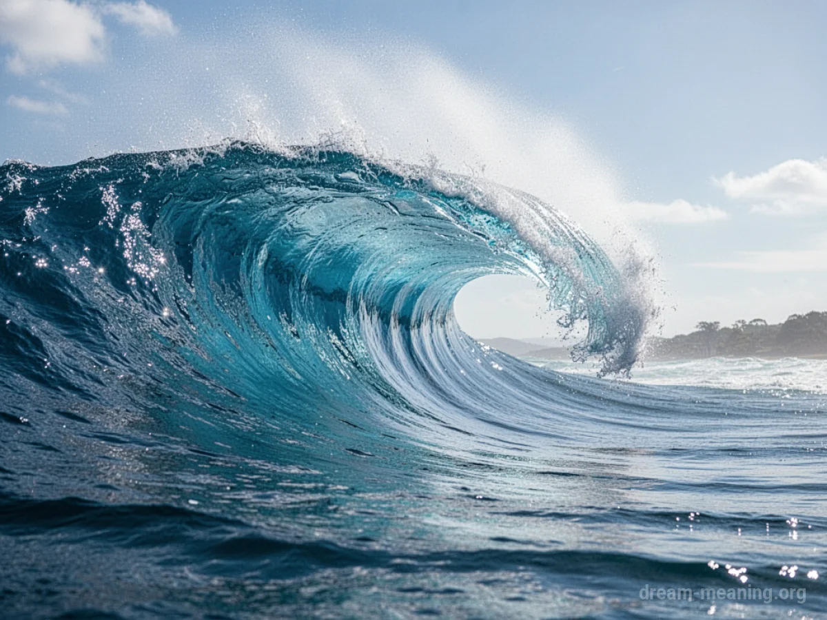 A large, transparent blue wave about to break.