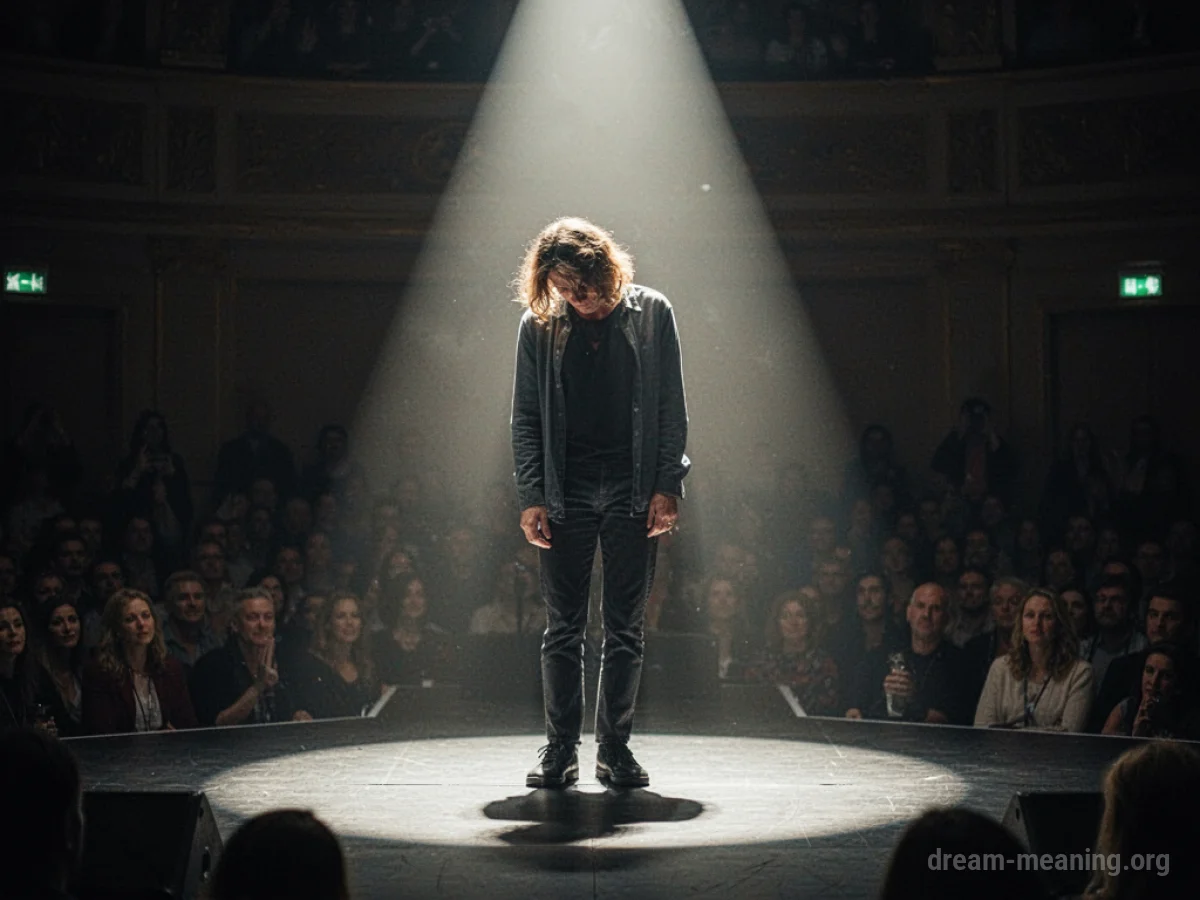 Silhouette of a person on a stage under a spotlight.