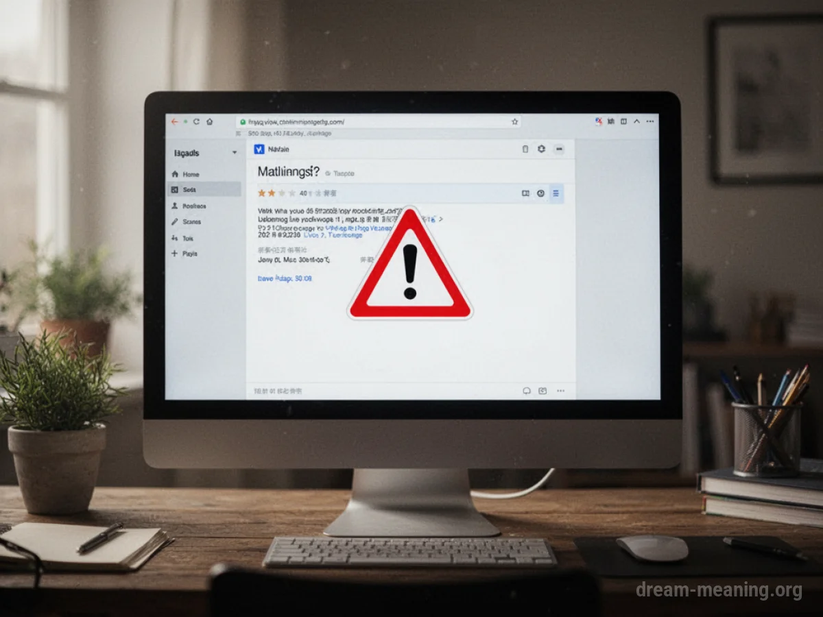 A computer screen showing an email with a warning symbol.