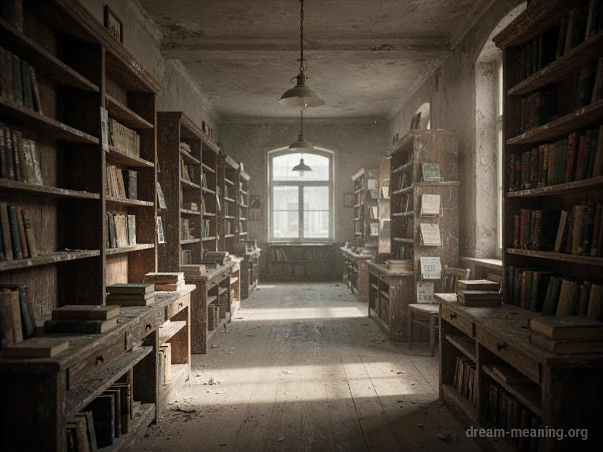 An empty bookstore with bare shelves.
