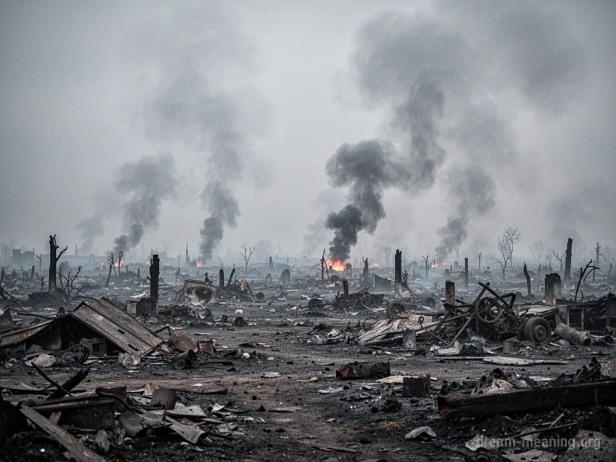 A wide, empty battlefield under a cloudy sky with smoke in the distance.