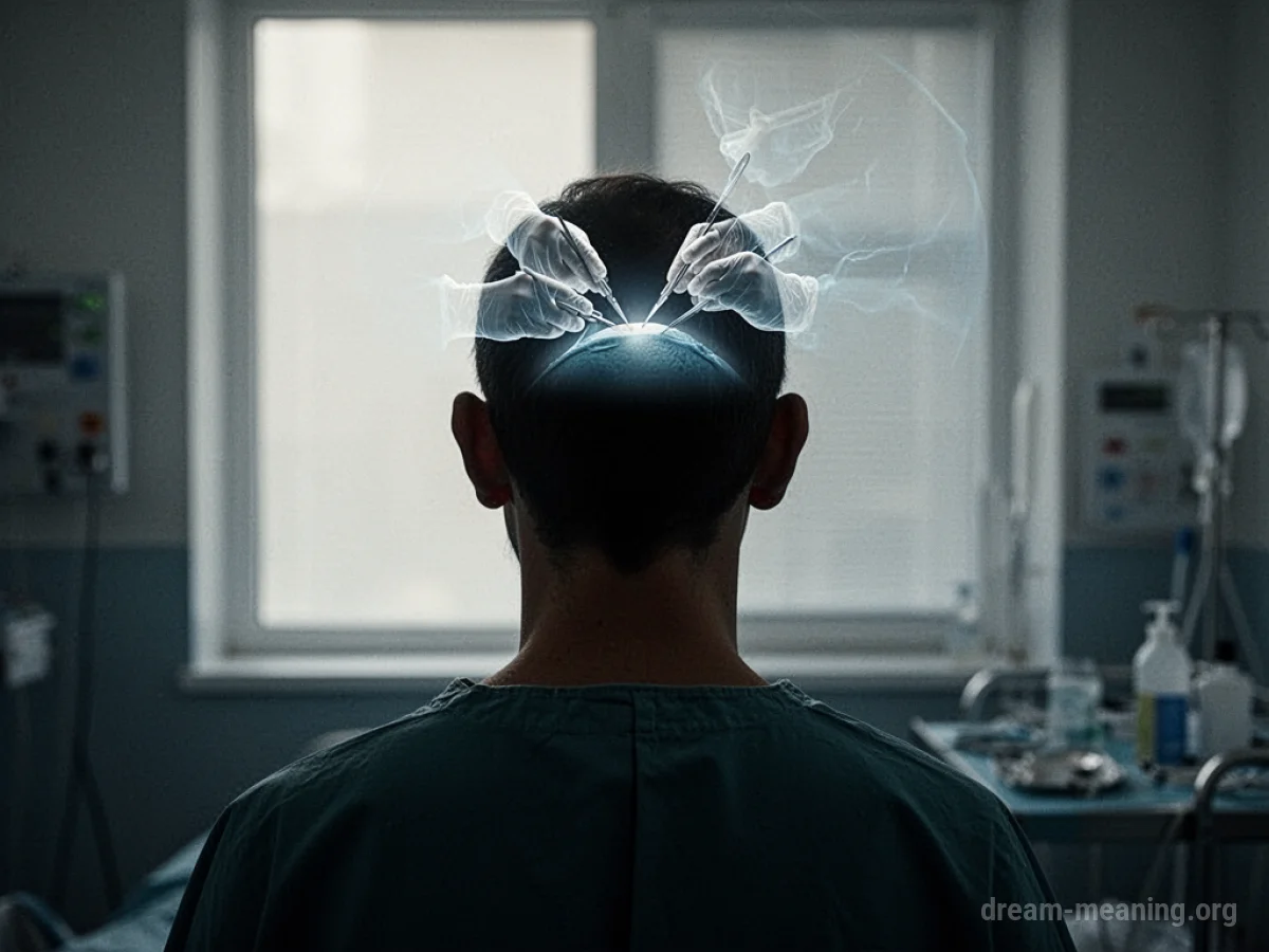 Silhouette of a person's head with subtle surgical markings.