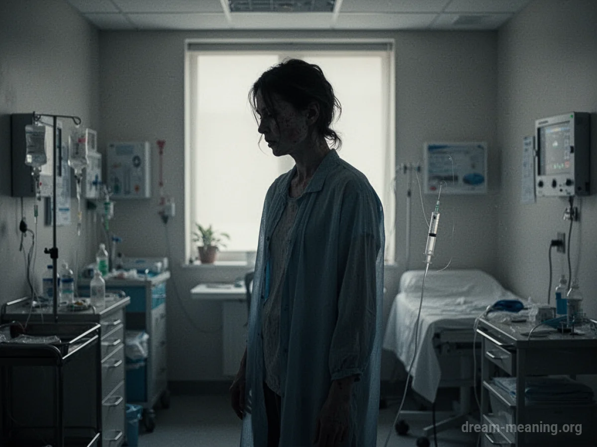 Silhouette of a person looking faint in a medical setting.