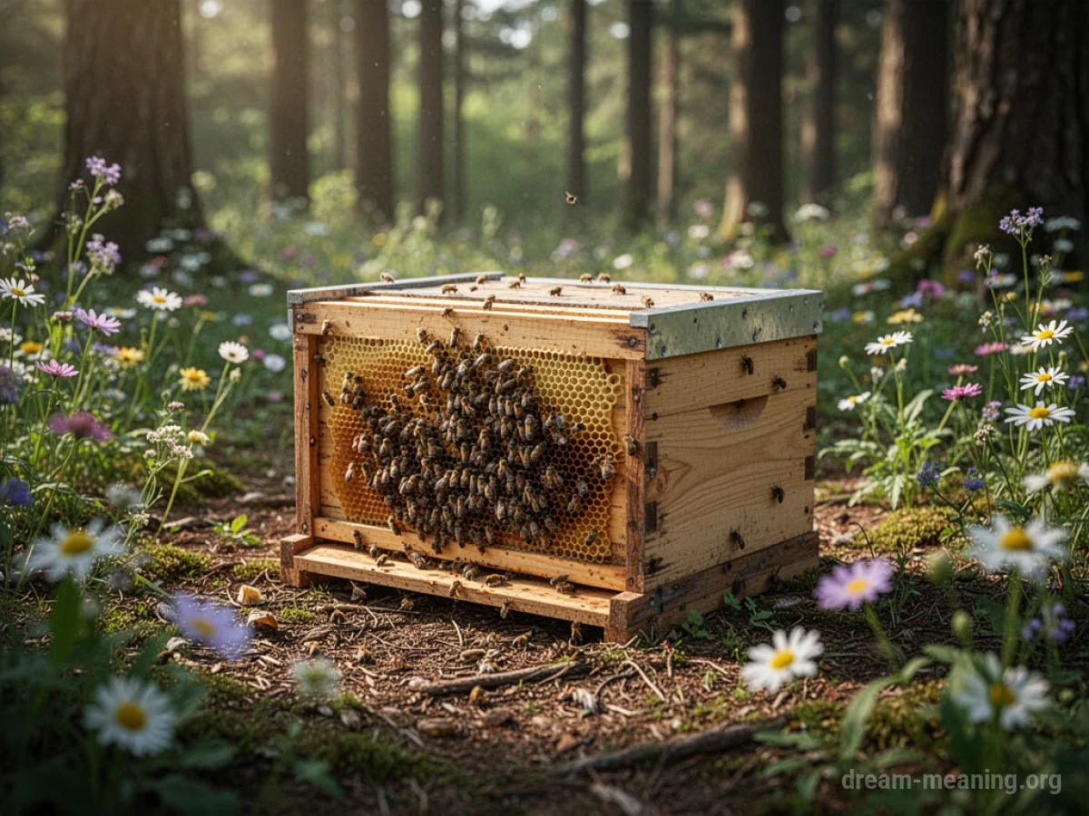 A beehive sitting in a natural outdoor setting.