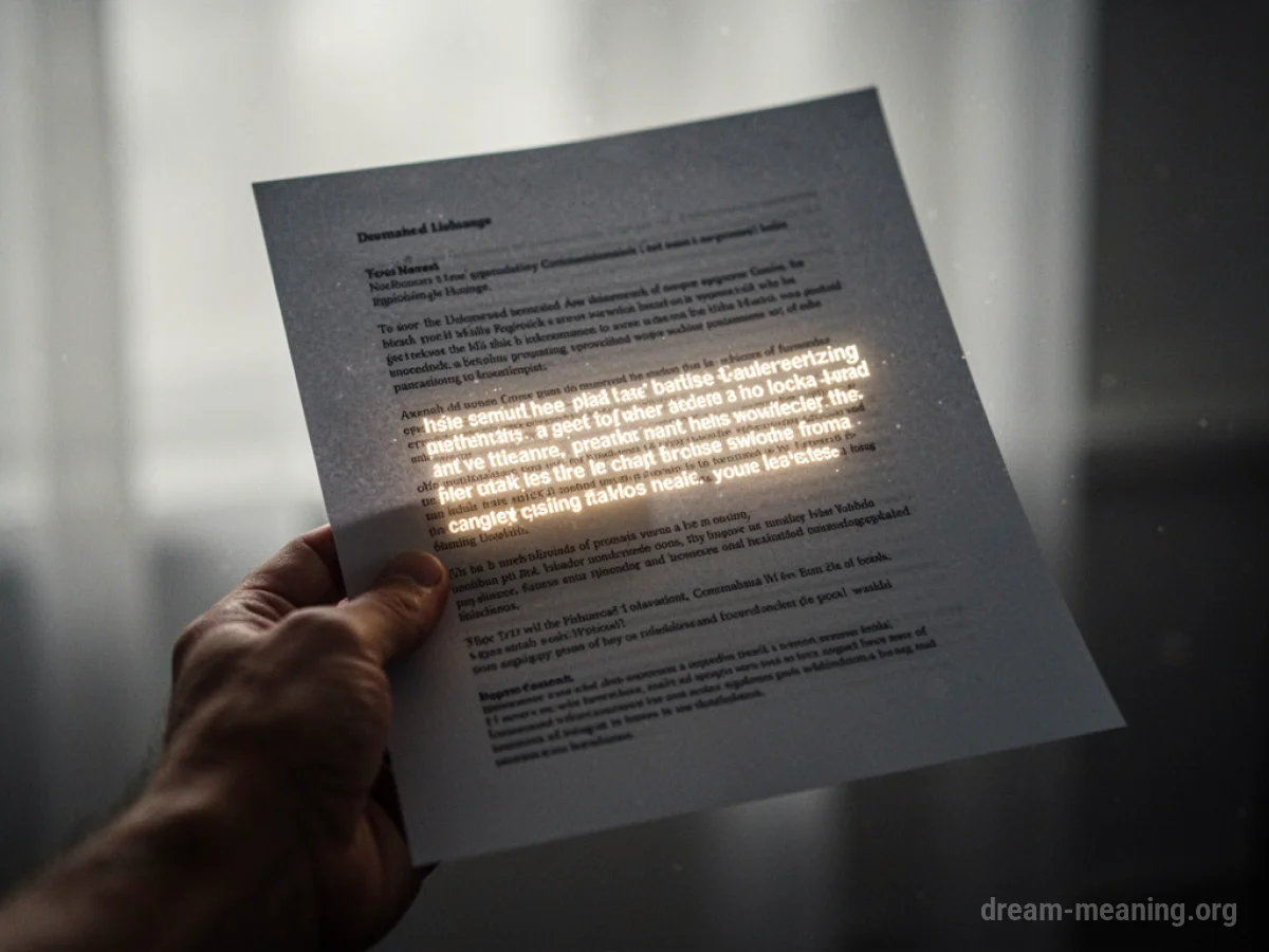 A hand holding a document with glowing text.