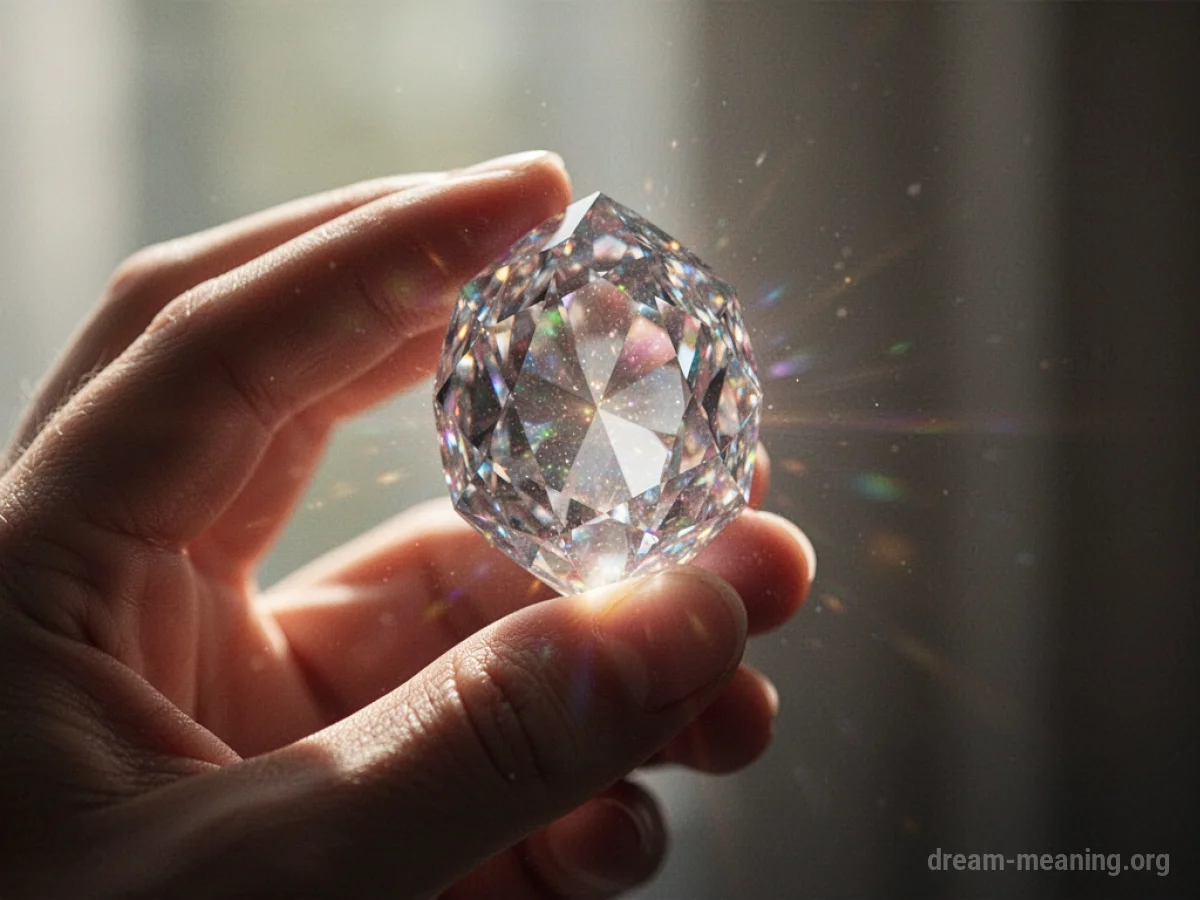 A hand carefully holds a luminous gemstone.