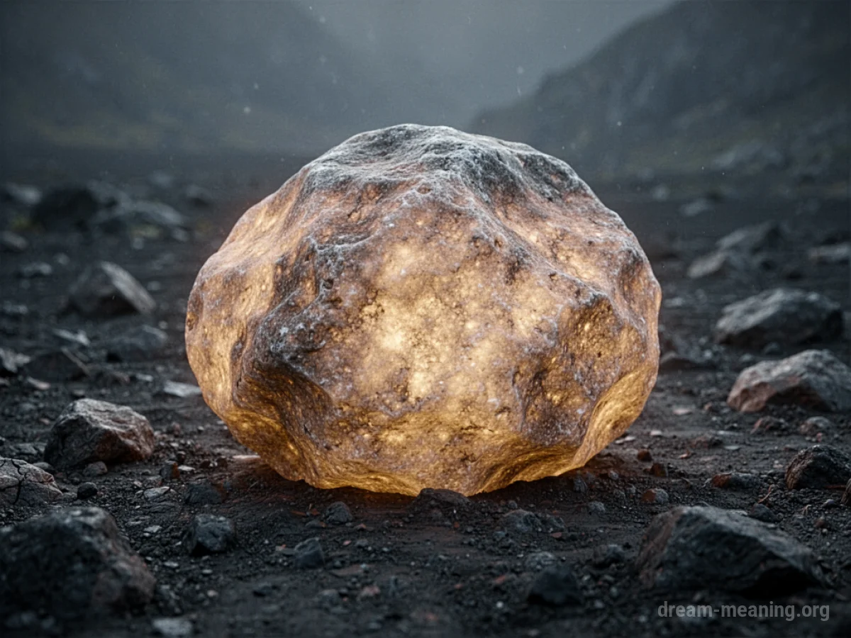 A boulder emitting a soft light in a dark environment.