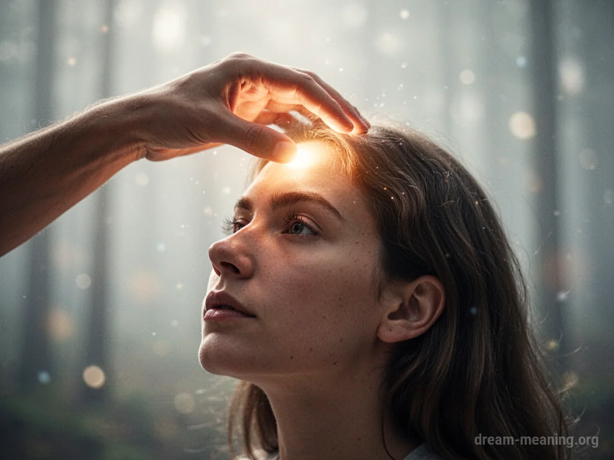 A hand bestowing a soft light onto another person's head.