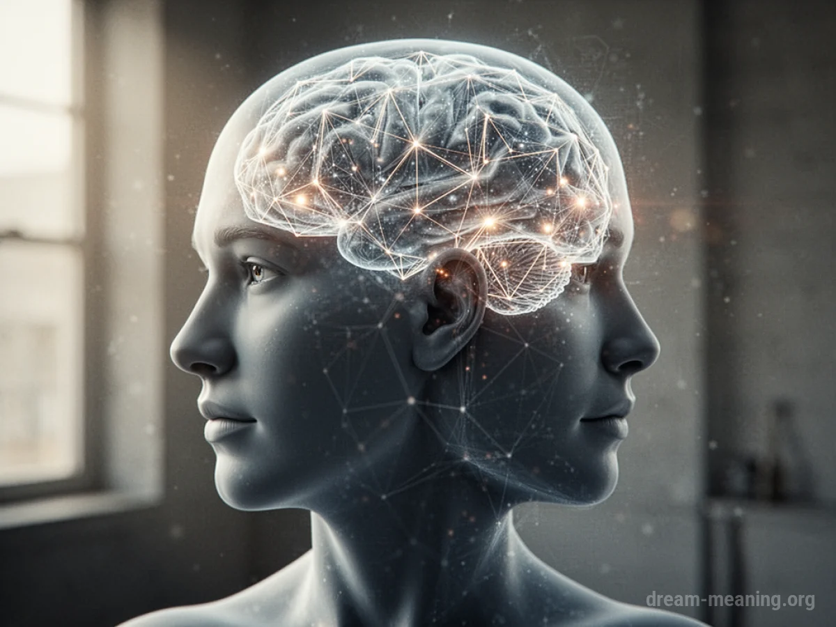 Abstract visualization of a human head with glowing patterns inside.