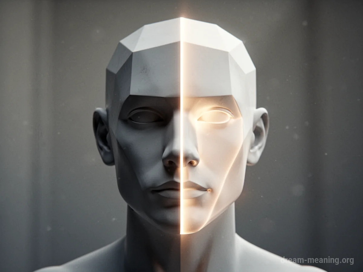 Abstract illustration of a head split down the middle with light emanating from the division.
