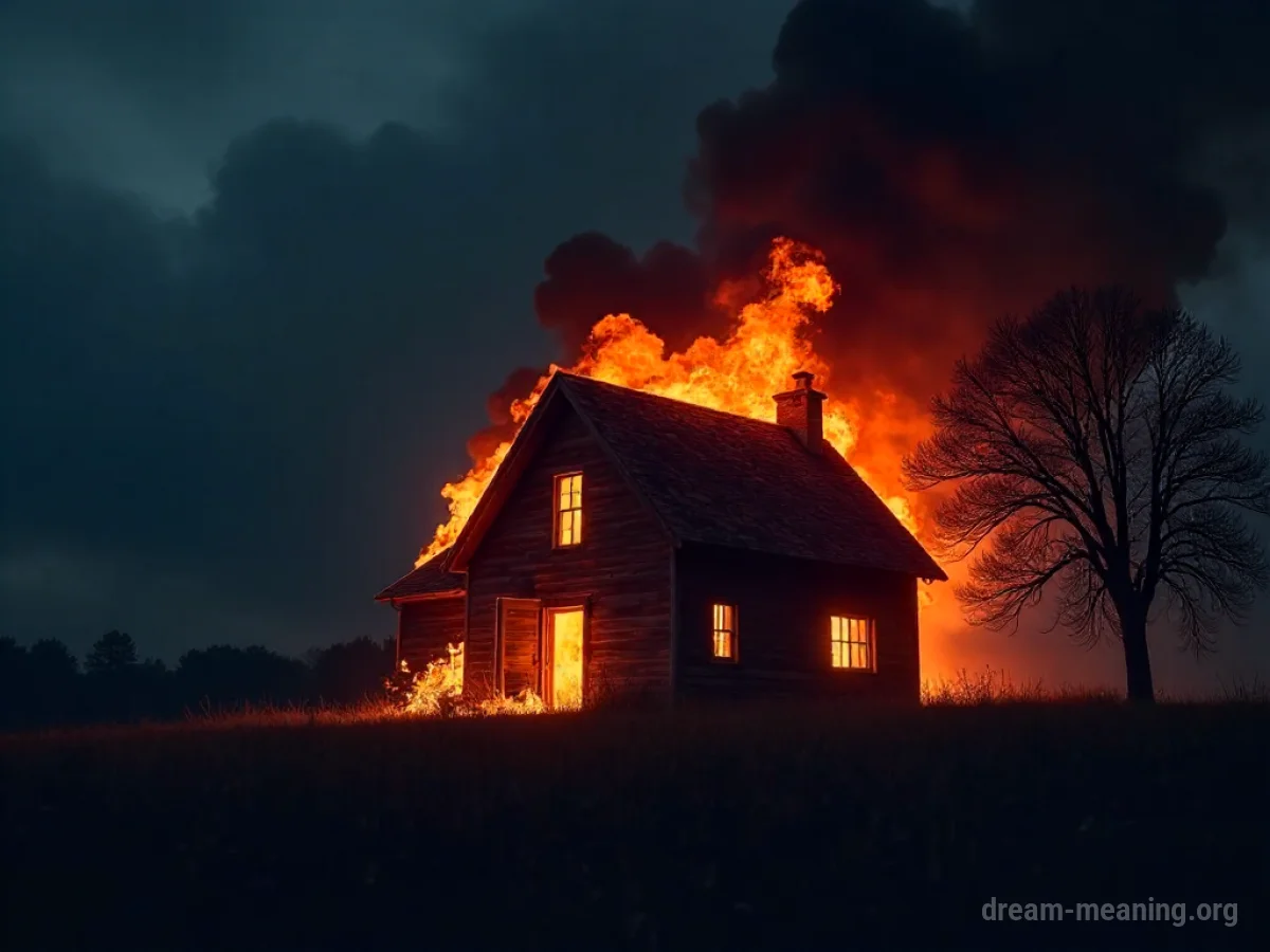 Silhouette of a house on fire.