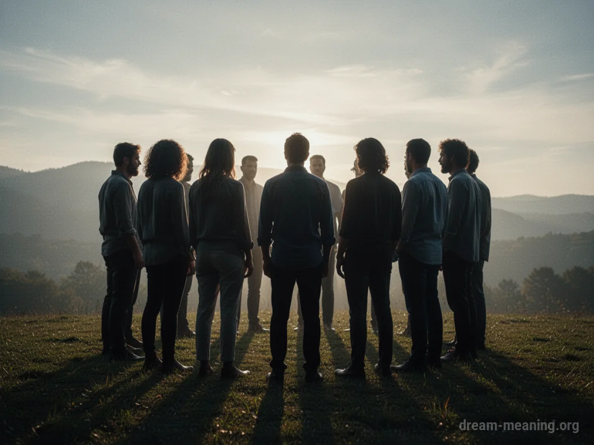 Several indistinct figures standing in a circle.