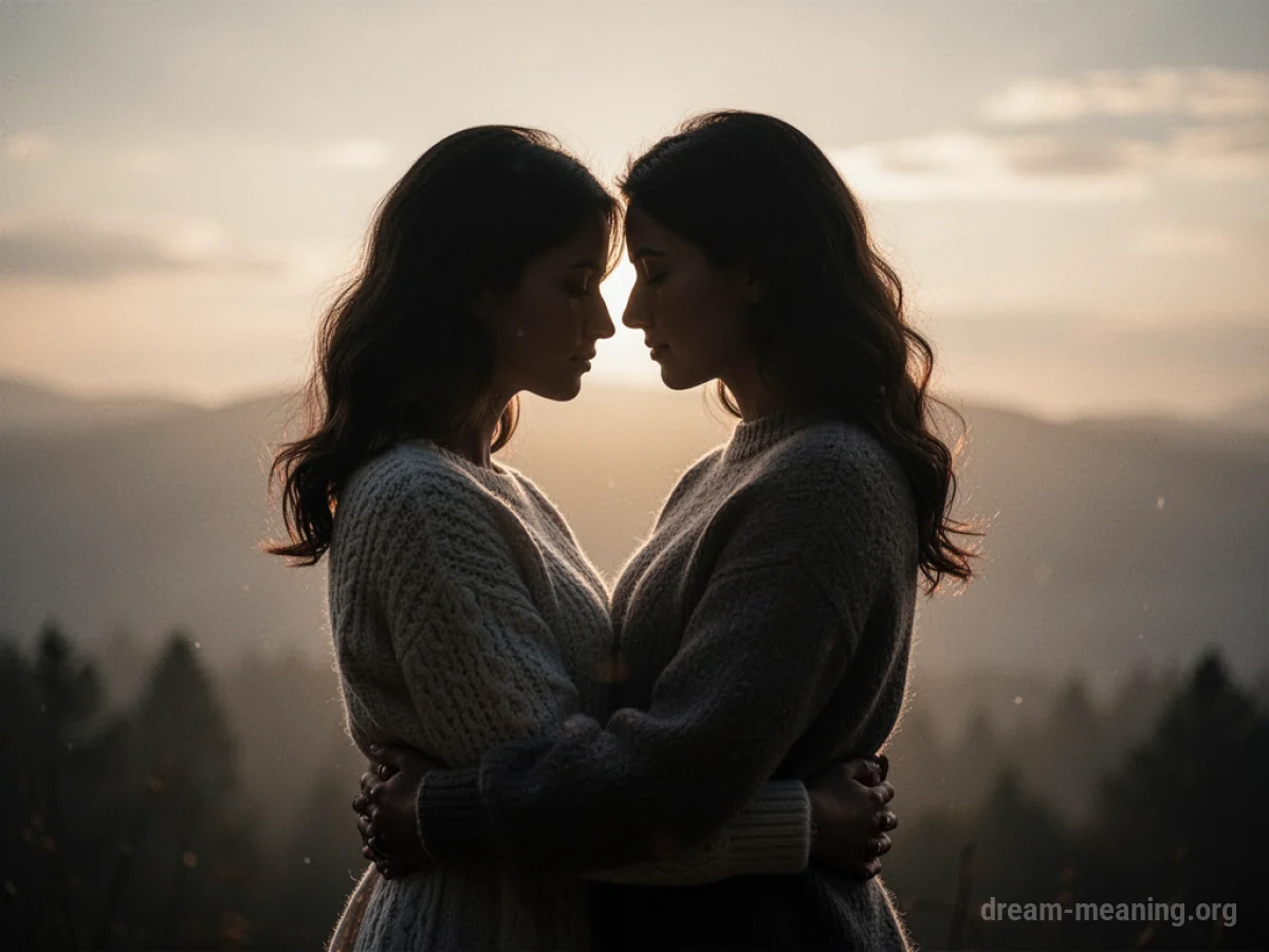 Silhouetted figures kissing with soft light.