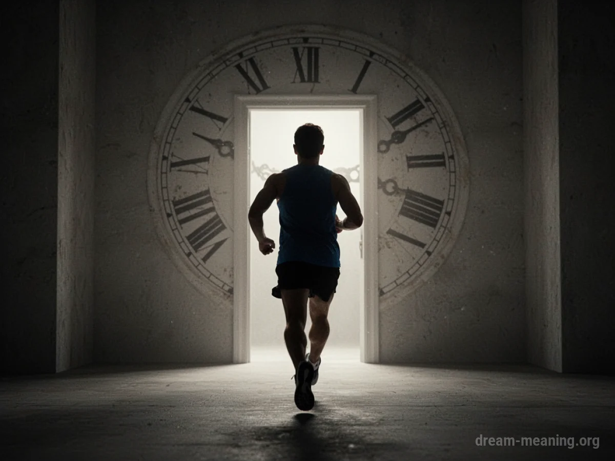 Silhouette of a person running towards a doorway.
