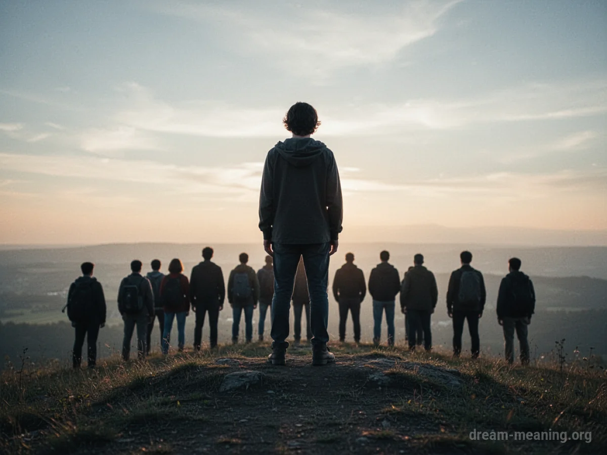 Silhouette of a person standing before a group of people.