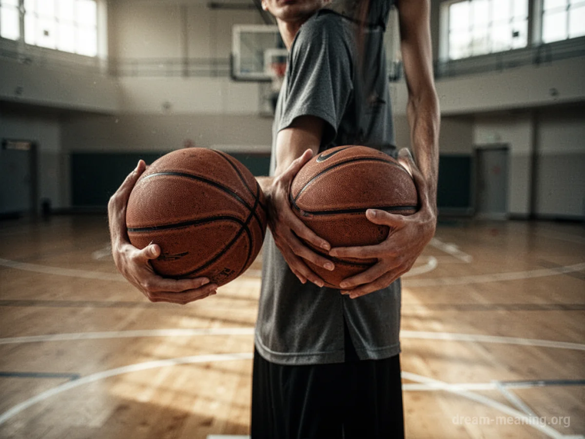A person holding a basketball on an empty court.