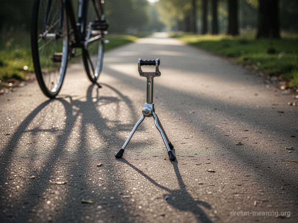 An empty bicycle kickstand on a path.