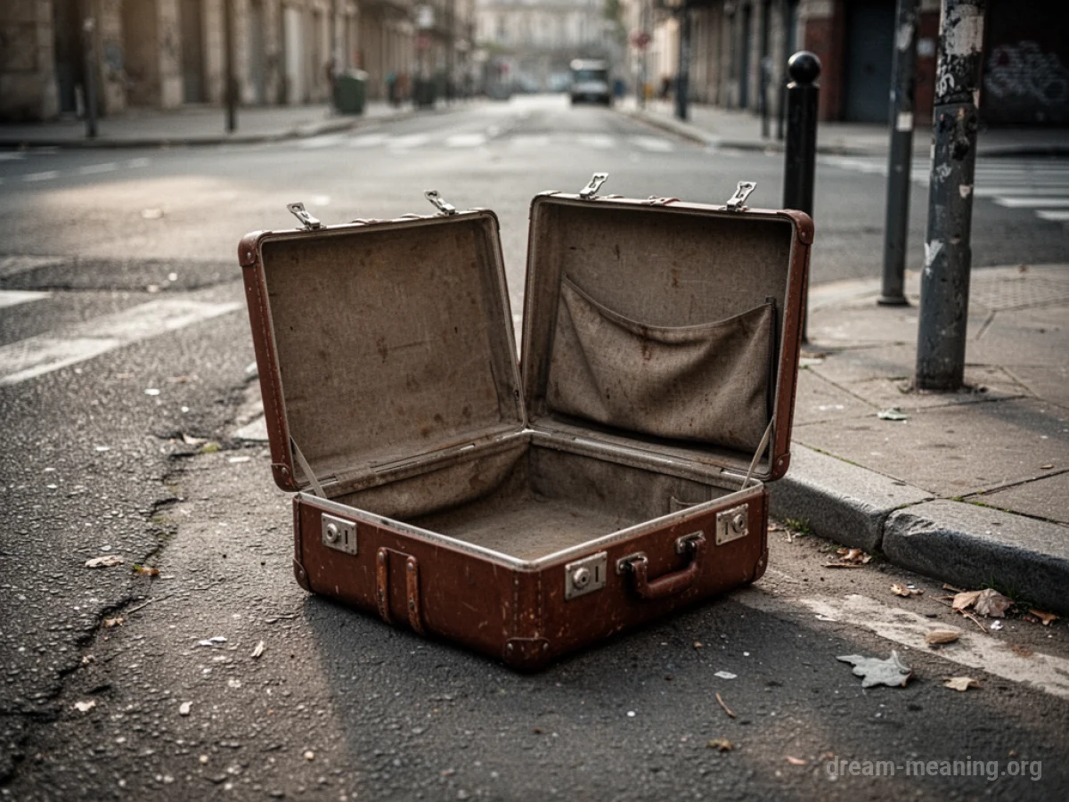 An empty, open briefcase on a street.