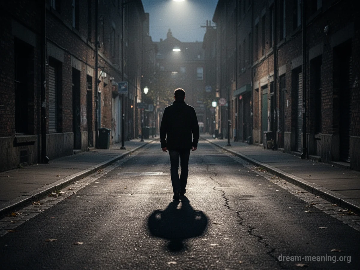 A person walking away from a long shadow.
