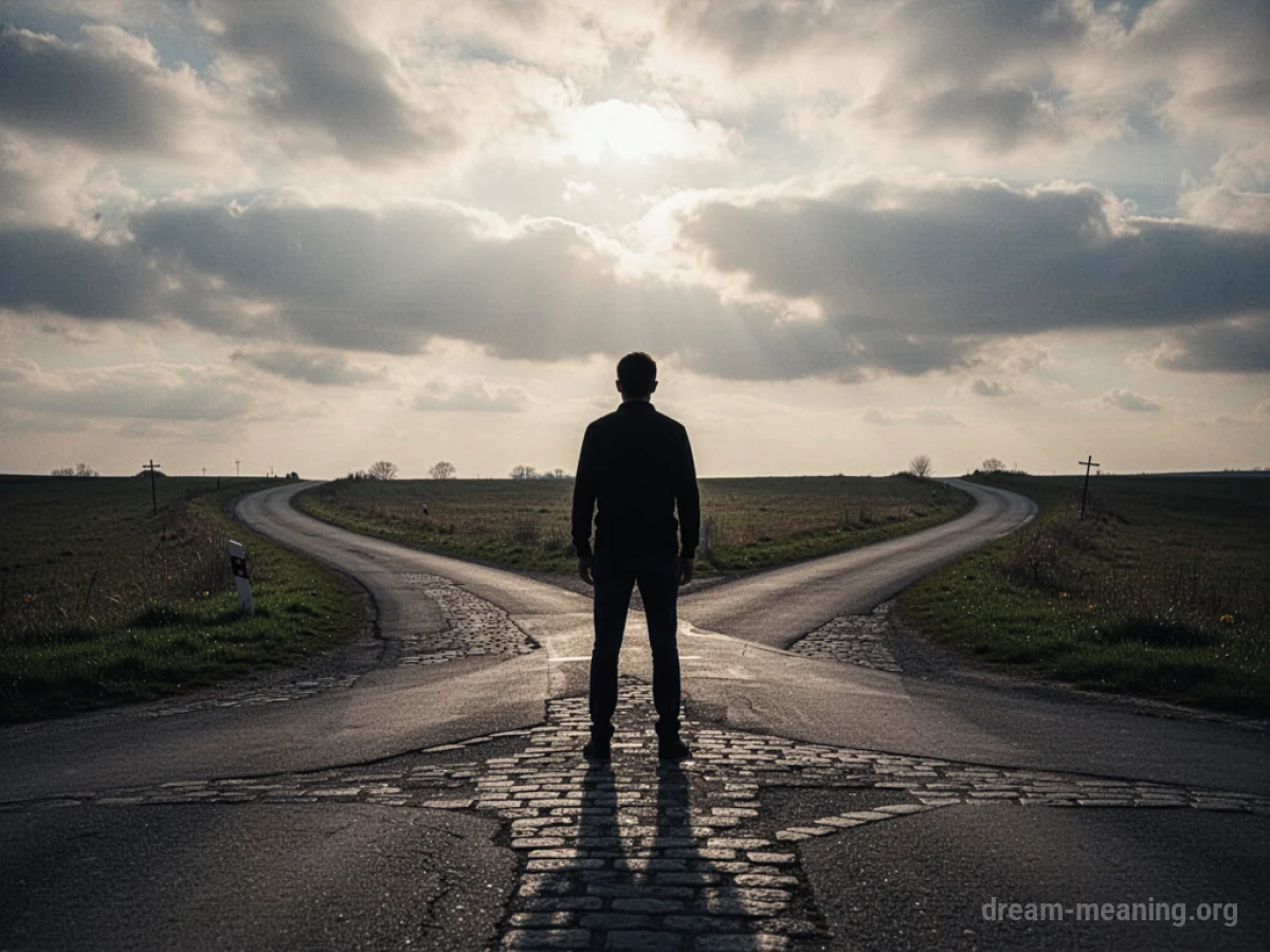 Silhouette of a person at a crossroads with two paths.