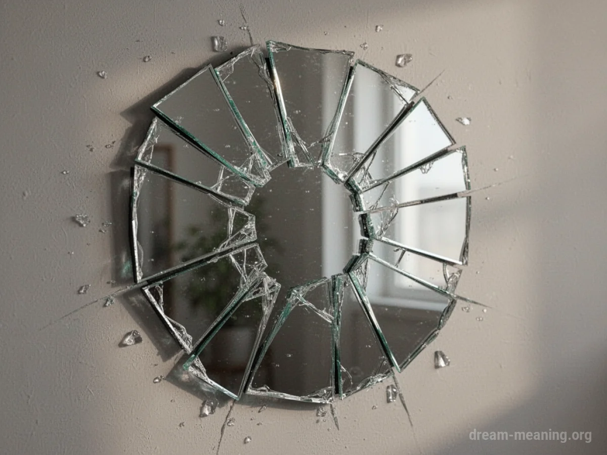 A mirror is shattered into numerous sharp fragments.