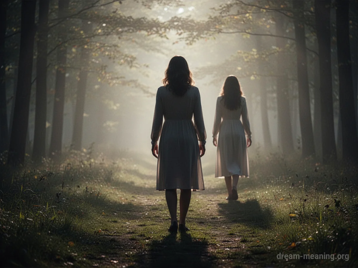 A person walks away from a distant mother figure.