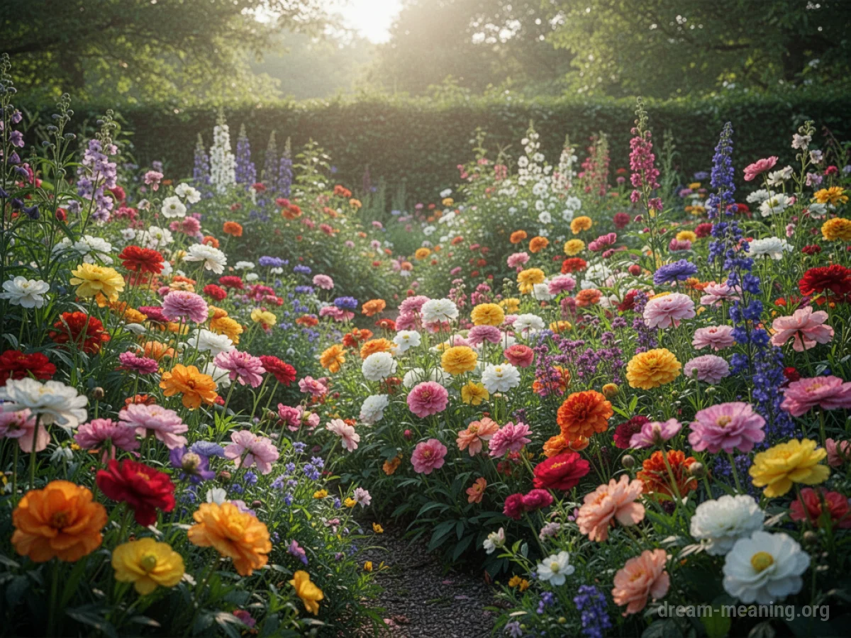 A garden filled with many different types of blooming flowers and plants.