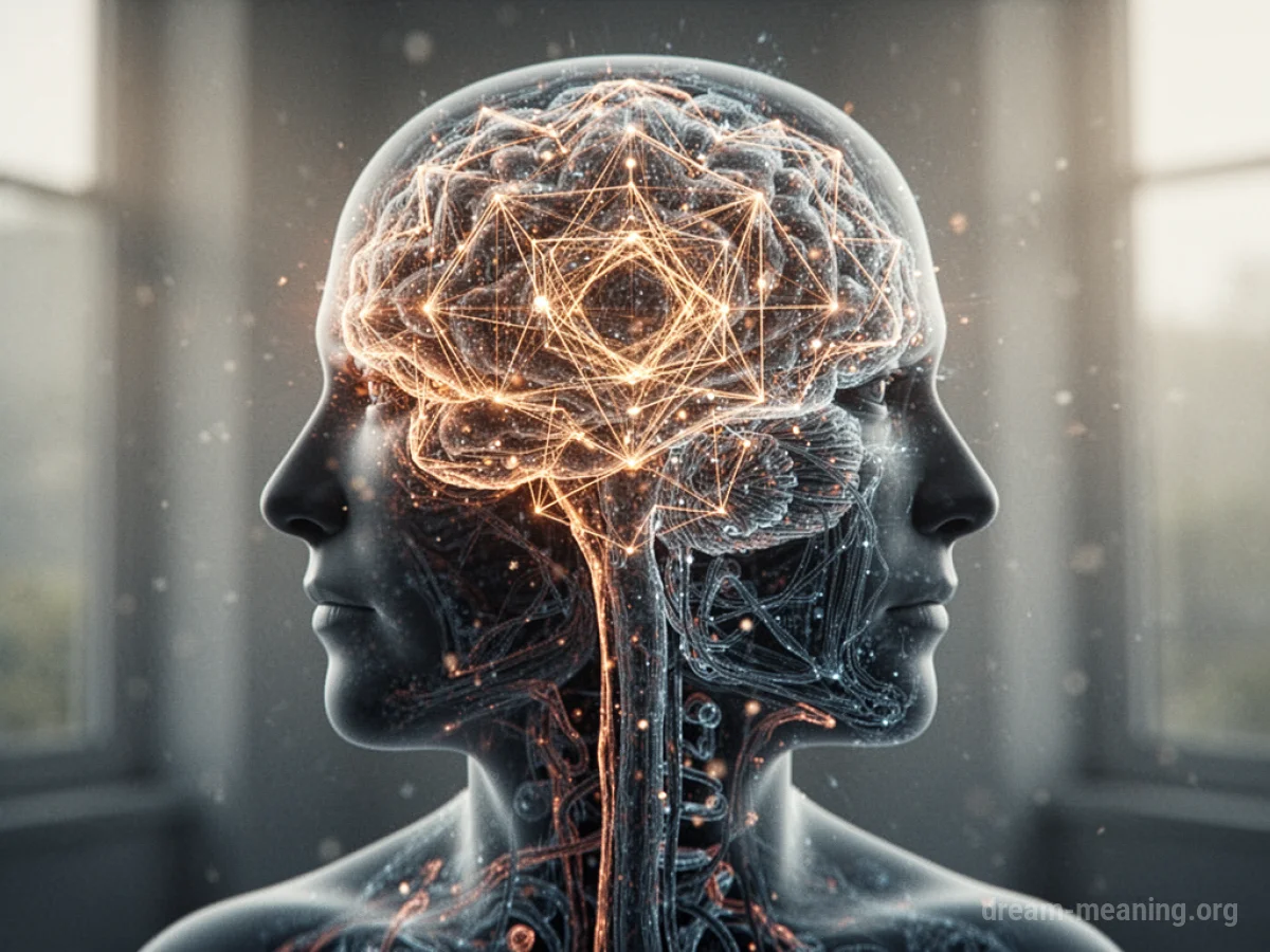 Silhouette of a head with glowing internal geometric patterns.