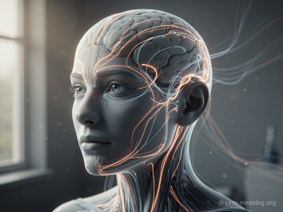 Silhouette of a head with subtle, internal light patterns.