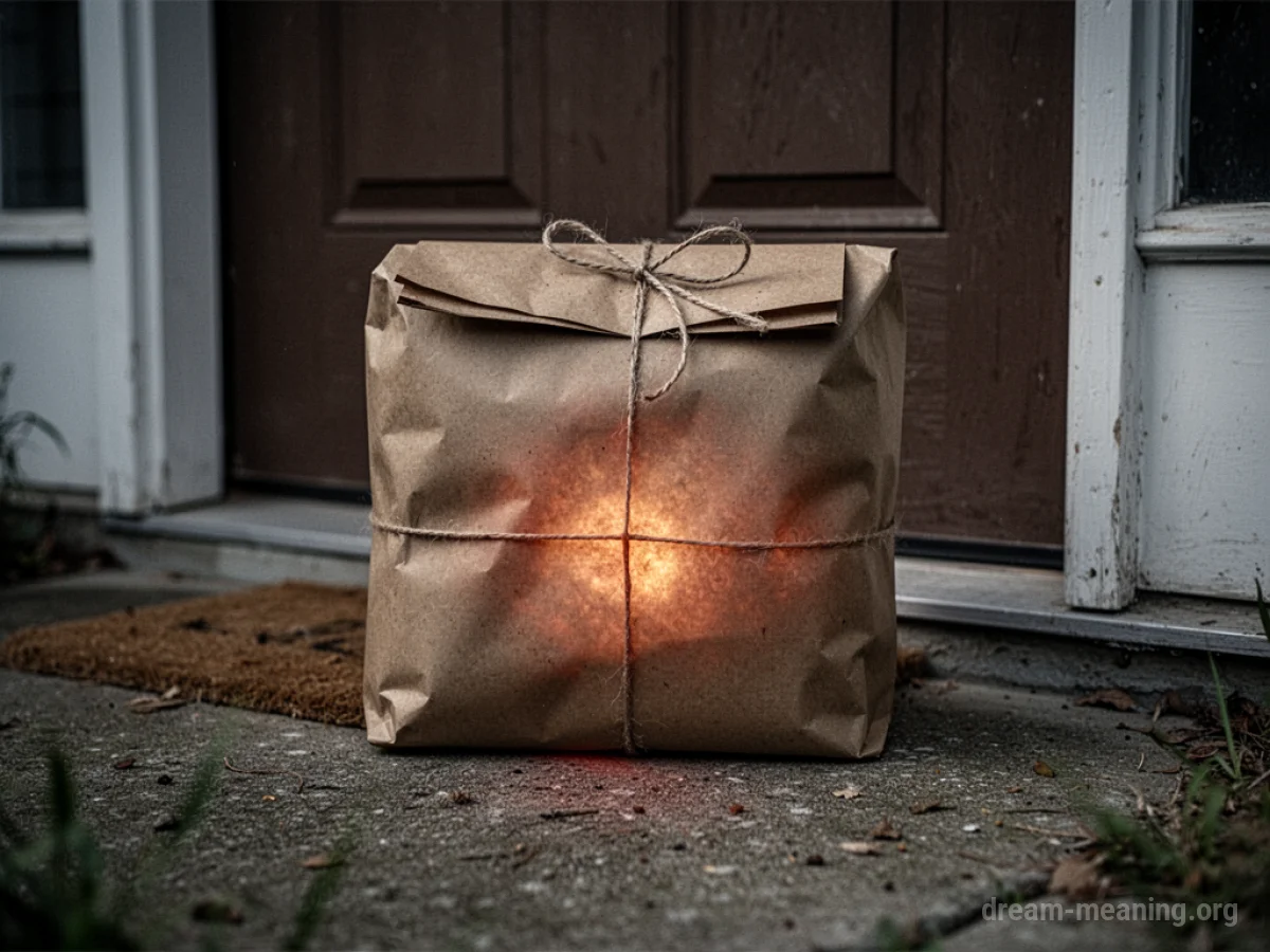 A sealed brown paper package on a doormat.