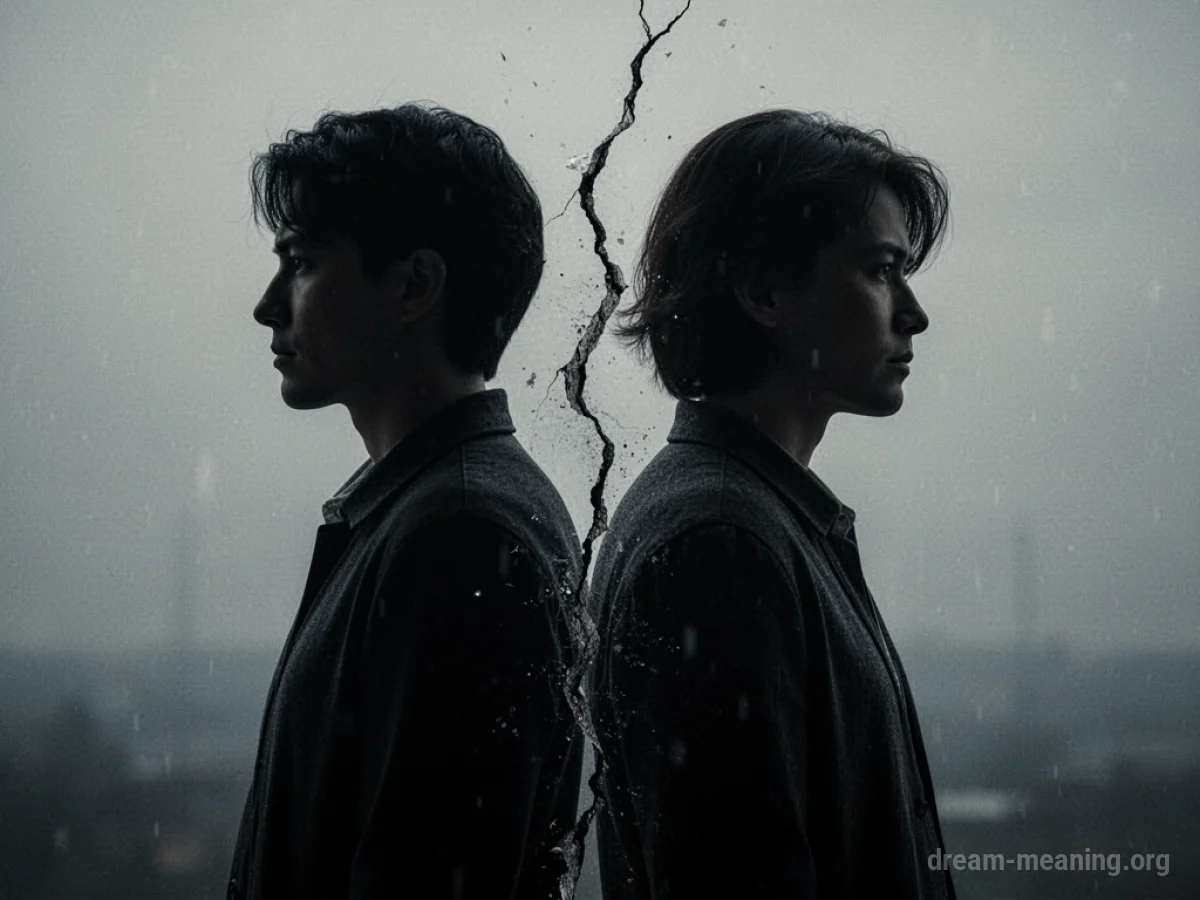 Two silhouettes facing away from each other with a visible divide between them.