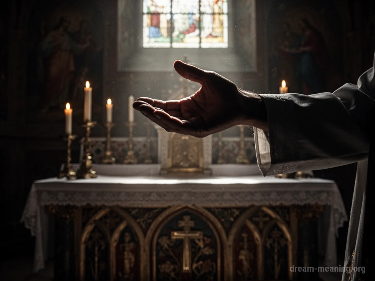 A hand making a blessing gesture from above.