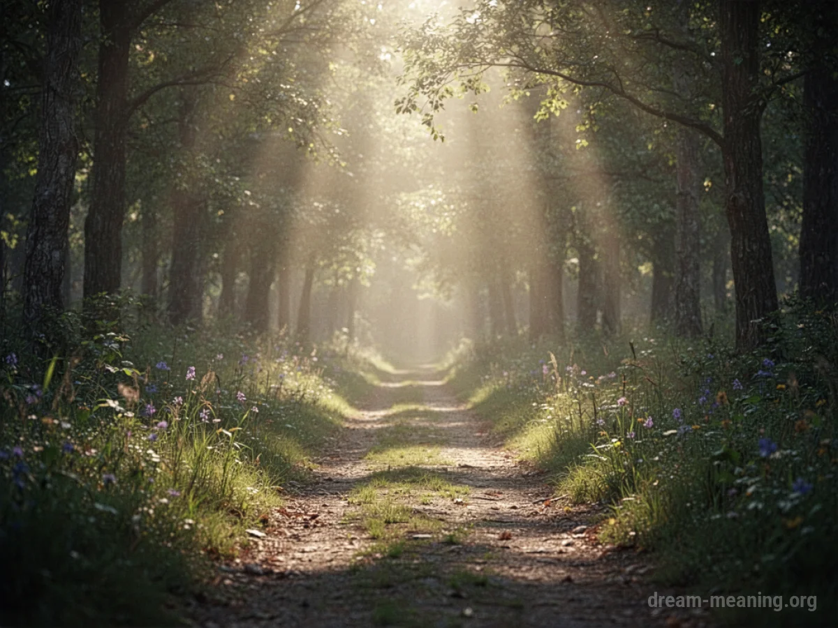 A beam of soft light shining down onto a pathway.