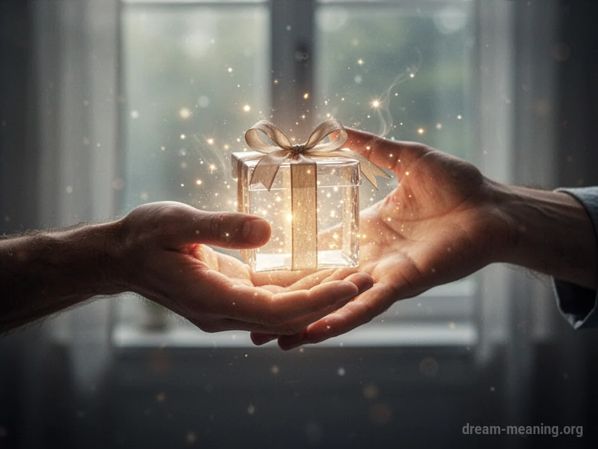 A hand reaching out to offer a glowing gift, with another hand pulling back.