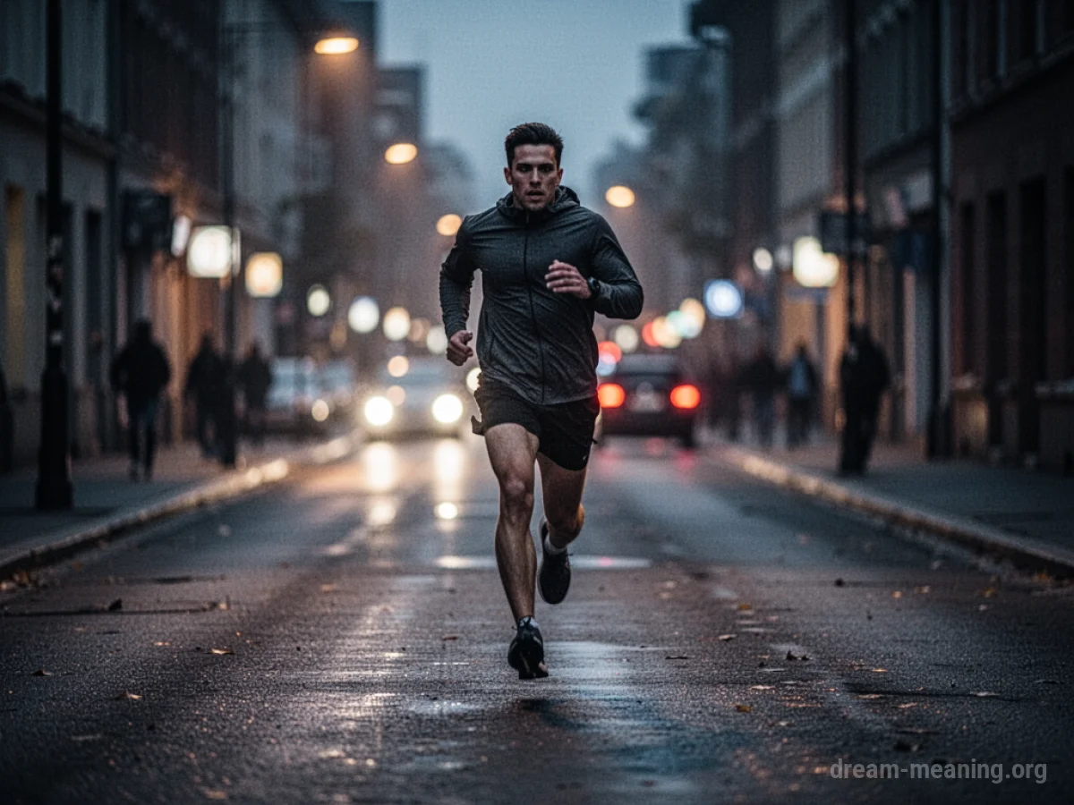 Silhouette of a person running down a dark street at night.