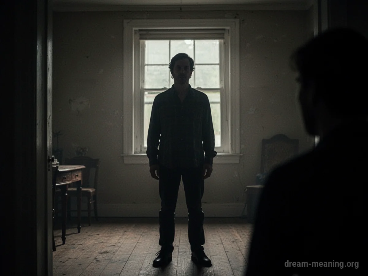 Silhouette of a person in a dark room with a shadow hinting at observation.