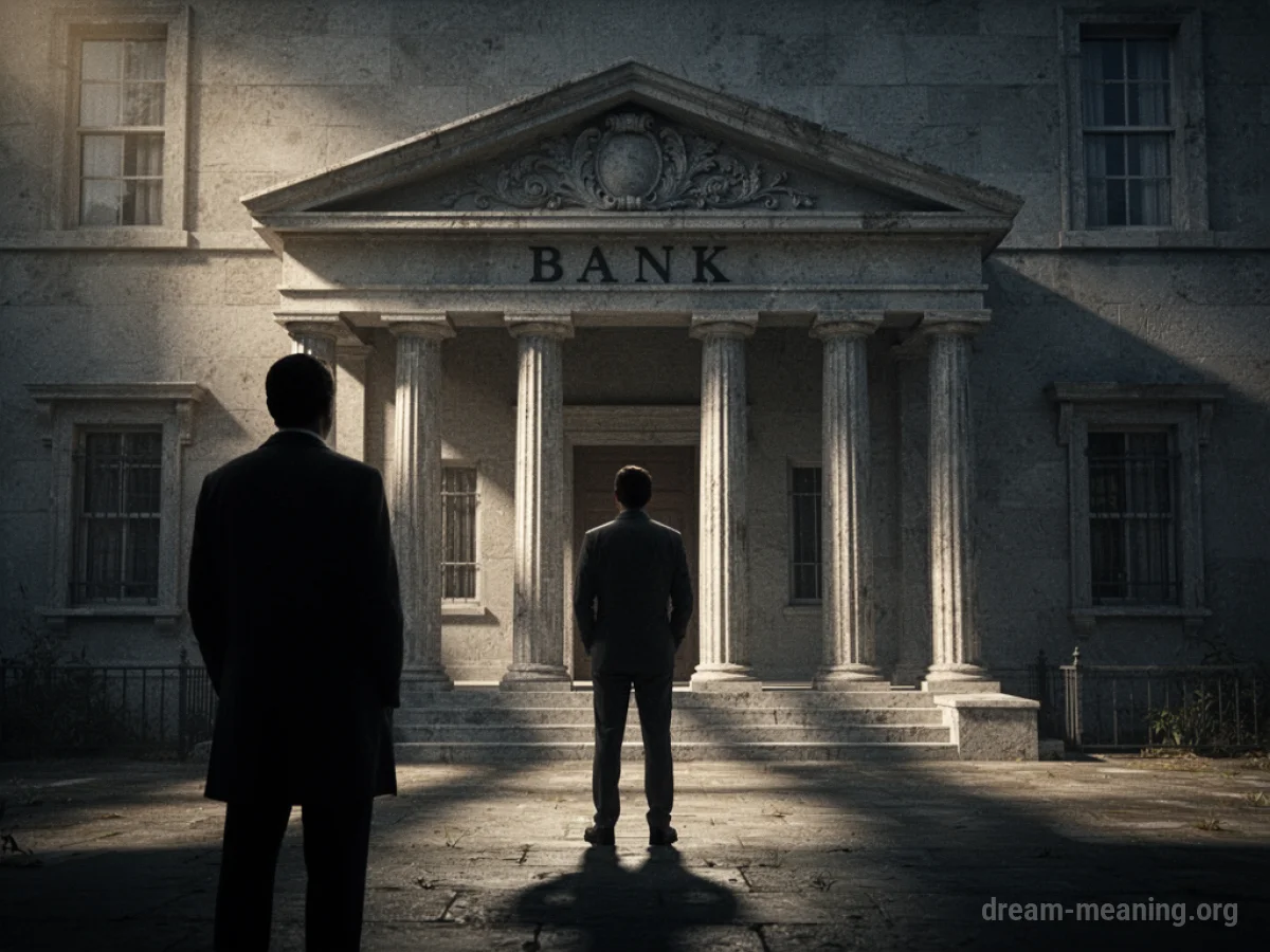 Silhouette of a person watching a bank from a distance.